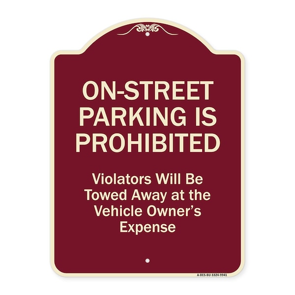 Designer Series-On-street Parking Prohibited Violators Will Be Towed Ve, 24" x 18", BU-1824-9941